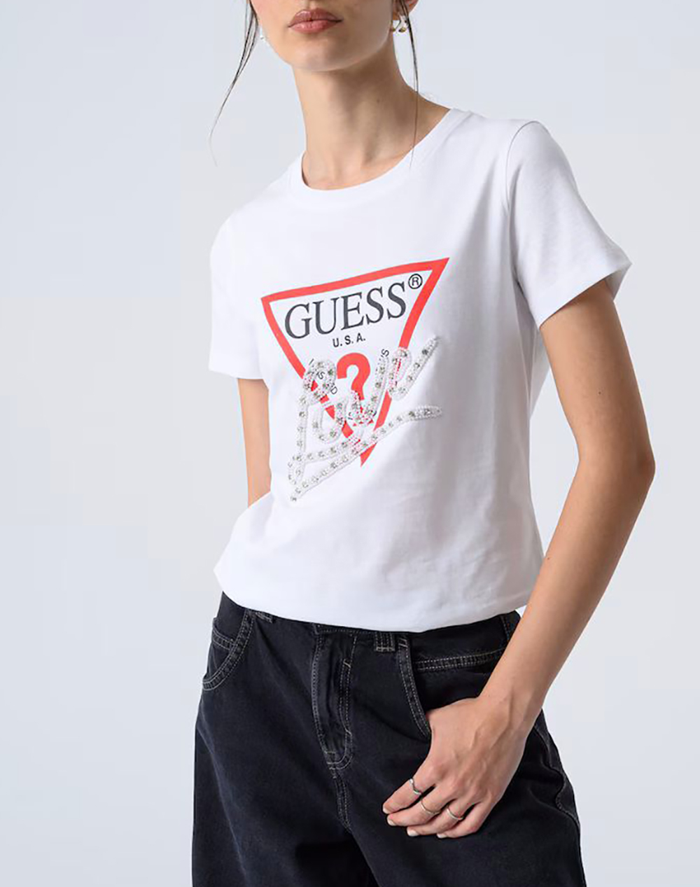 GUESS SS CN PEARLS LOVE TRIANGLE TEE ΜΠΛΟΥΖΑ ΓΥΝΑΙΚΕΙΟ W5YI40I3Z14-G011 White