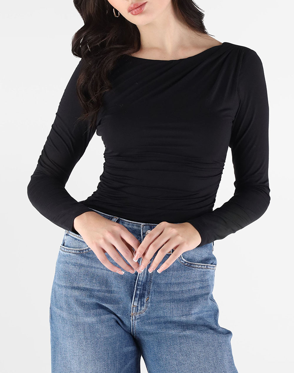 GUESS LS SHIRRING MAISIE TOP ΜΠΛΟΥΖΑ ΓΥΝΑΙΚΕΙΟ W5BP38KACM2-JBLK Black