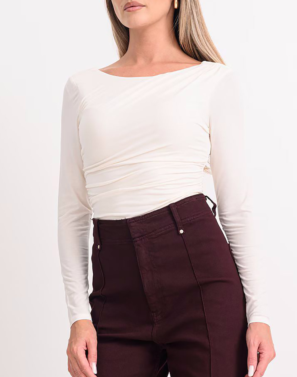 GUESS LS SHIRRING MAISIE TOP ΜΠΛΟΥΖΑ ΓΥΝΑΙΚΕΙΟ W5BP38KACM2-G1O6 OffWhite