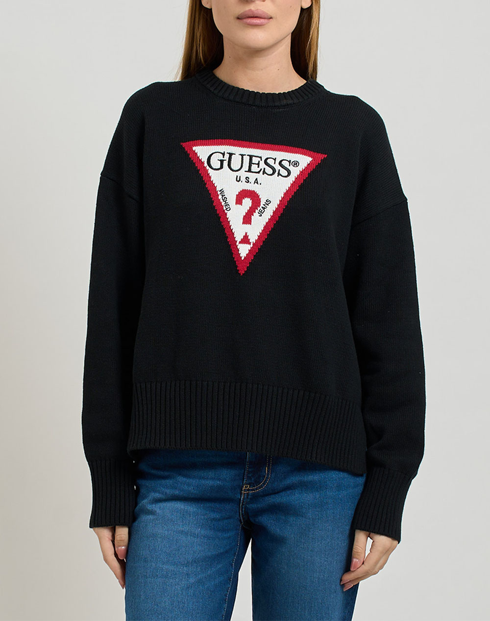 GUESS JEANS GJ LS CN BIG TRIANGLE SWTR ΜΠΛΟΥΖΑ ΓΥΝΑΙΚΕΙΟ W4BR12Z3HM1-JBLK Black