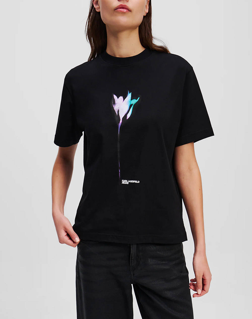 KARL LAGERFELD JEANS KLJ REG FLOWER COLOUR TEE A3W17041-999 Black
