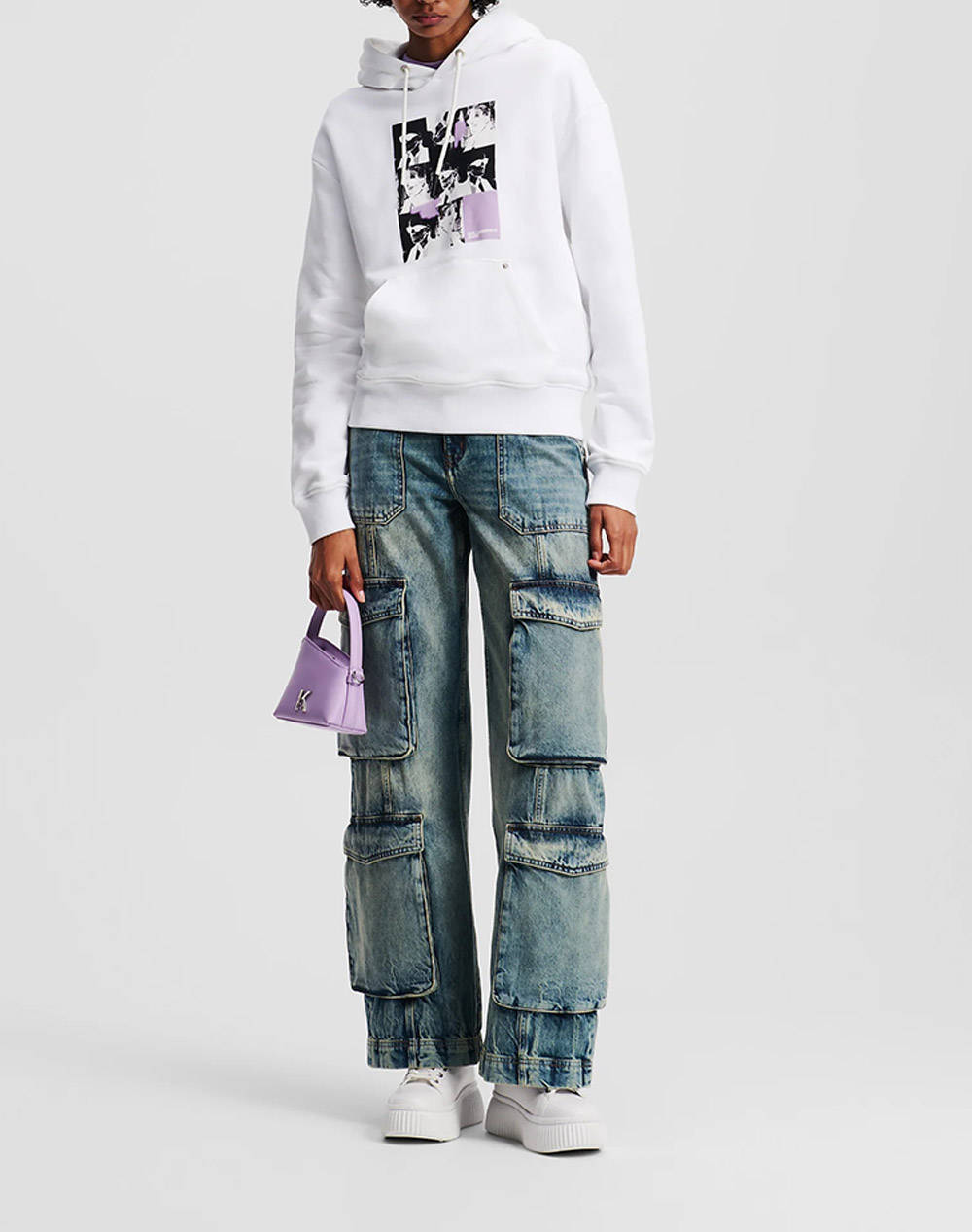 KARL LAGERFELD JEANS KLJ RELAX REPEAT KARL HOODIE A3W20042-100 White φωτογραφία