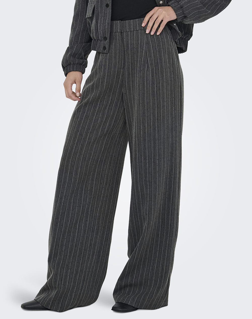 ONLY ONLY ONLSIGA LIFE HW HB RHINE WIDE PANT TLR 15357654-Dark Grey MelangePINESTRIPEW.RHINESTONE DarkGray
