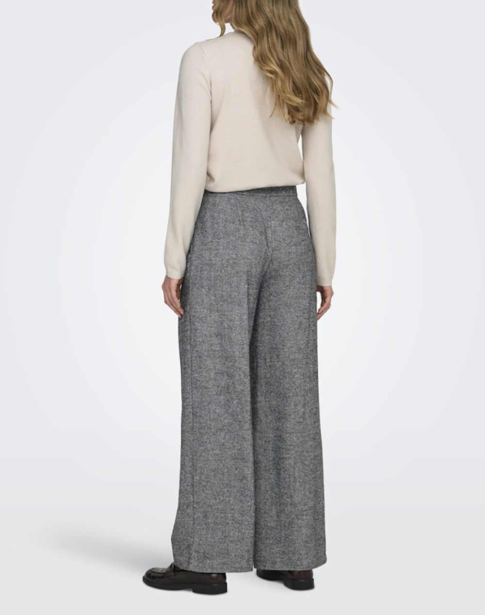 ONLY ONLY ONLBEKKA LIFE HW WIDE WOOL LOOK PANT TLR 15360269-Medium Grey Melange Gray - 2
