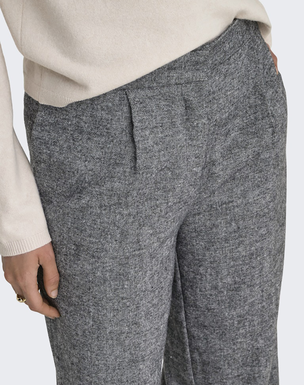 ONLY ONLY ONLBEKKA LIFE HW WIDE WOOL LOOK PANT TLR 15360269-Medium Grey Melange Gray - 3