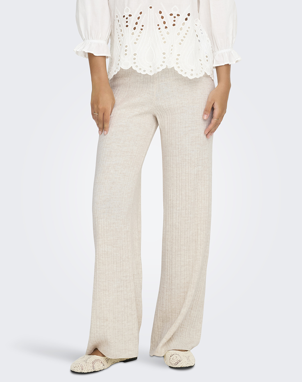 ONLY ONLTHEA PANT KNT 15352981-Pumice StoneMelange Cream