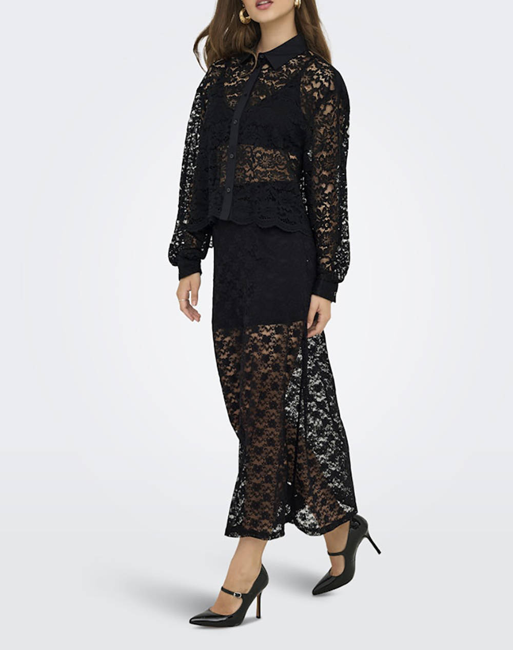 ONLY ONLCHIGO CALI LIFE LACE ANKLE SKIRT WVN 15357638-BLACK Black φωτογραφία