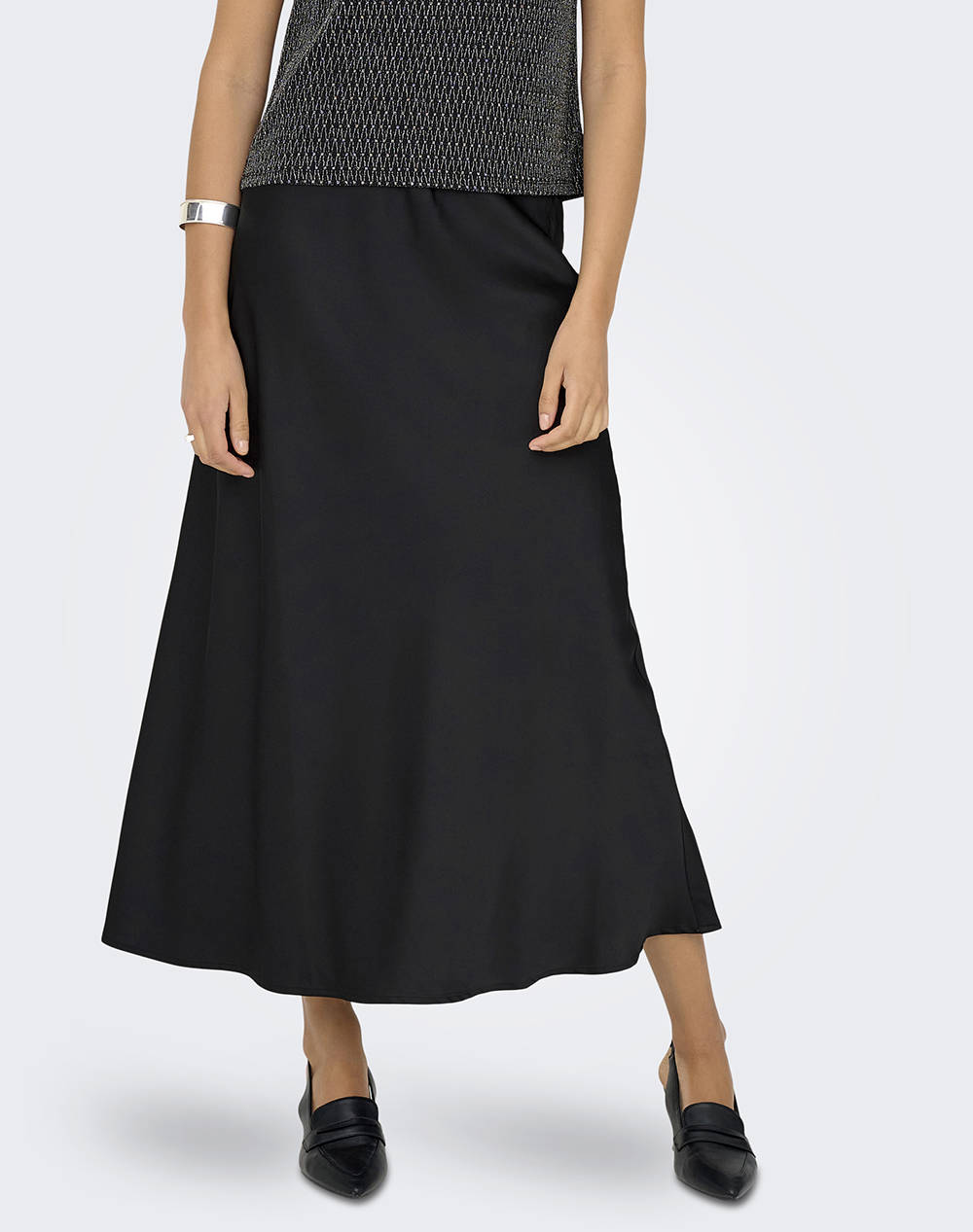 ONLY ONLMIKA VIS SATIN LONG SKIRT WVN 15361200-BLACK Black