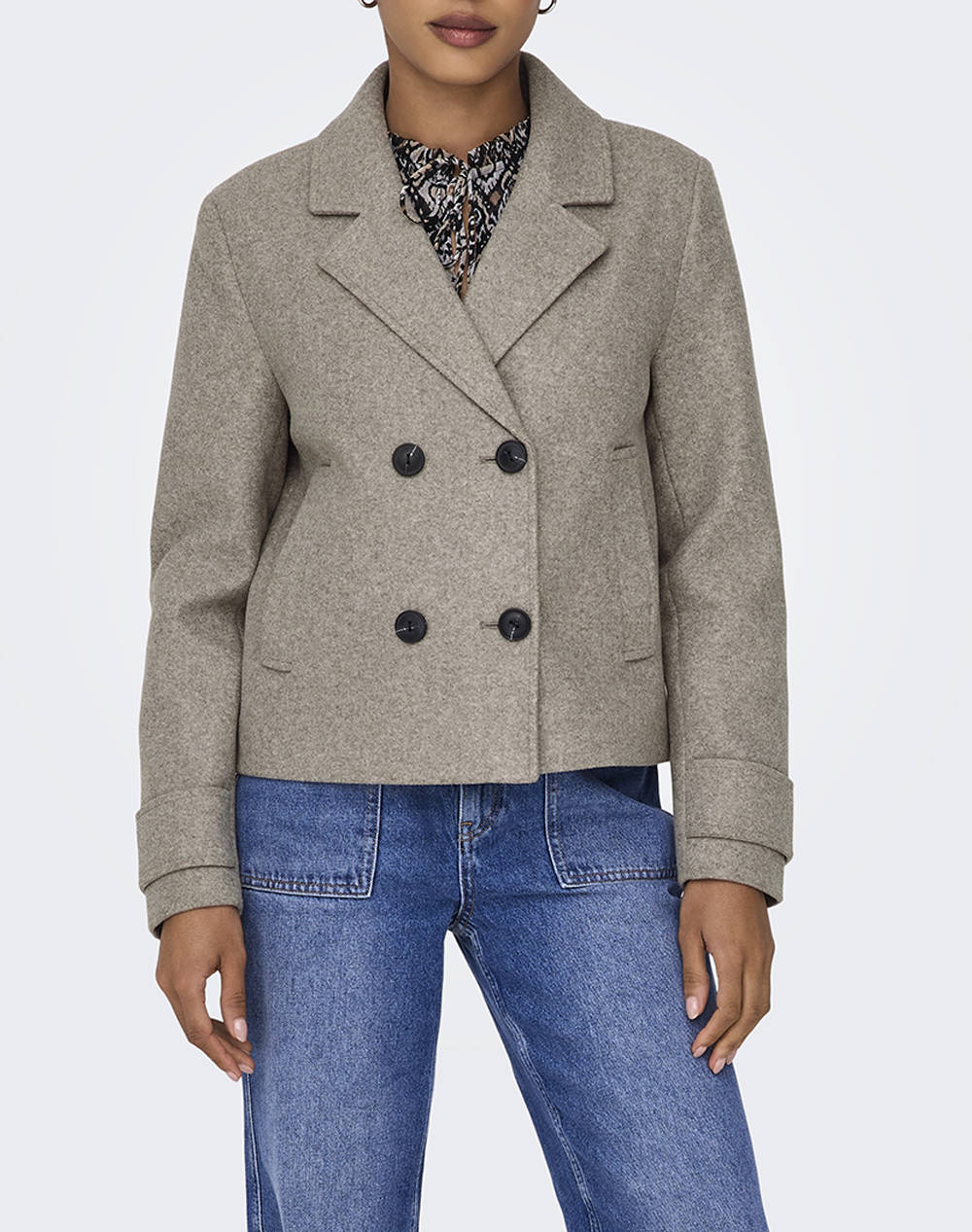 ONLY ONLY ONLFREJA LIFE SHORT DB JACKET OTW NOOS 15320983-Mocha MeringueMelange SandyBrown