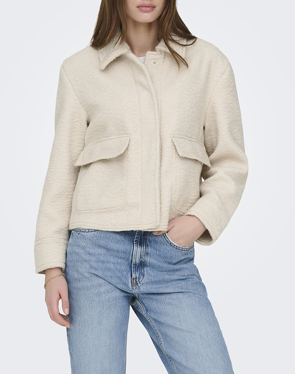 ONLY ONLSANNE BOUCLE SHORT JACKET BF OTW 15358870-Moonbeam Cream