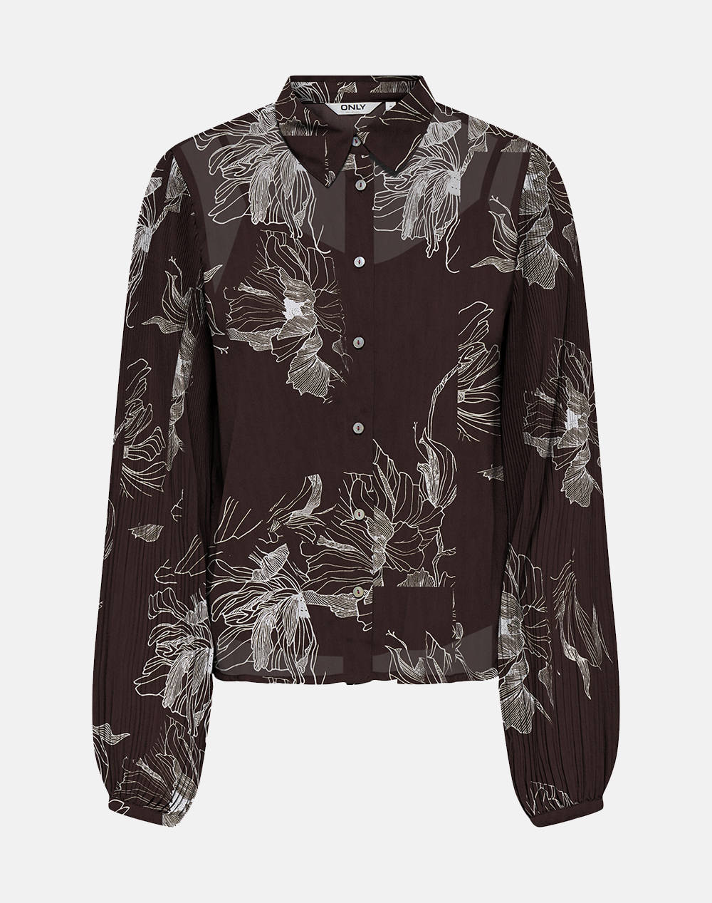 ONLY ONLSTAR LIFE L/S PLISSE SHIRT WVN 15333689-Chicory CoffeeEngraved bloom Brown