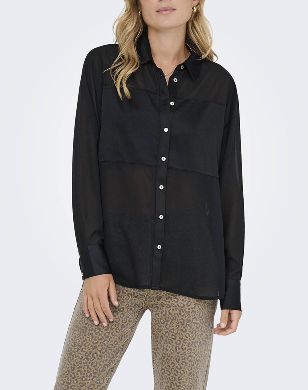 ONLY ONLSTAR LIFE L/S BREEANA MIX SHIRT SOLID 15360299-BLACK Black