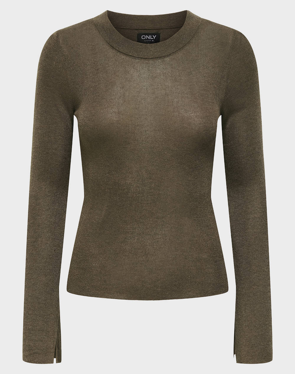 ONLY ONLTARA LS RIB O-NECK CC KNT 15350696-CubMelange Brown