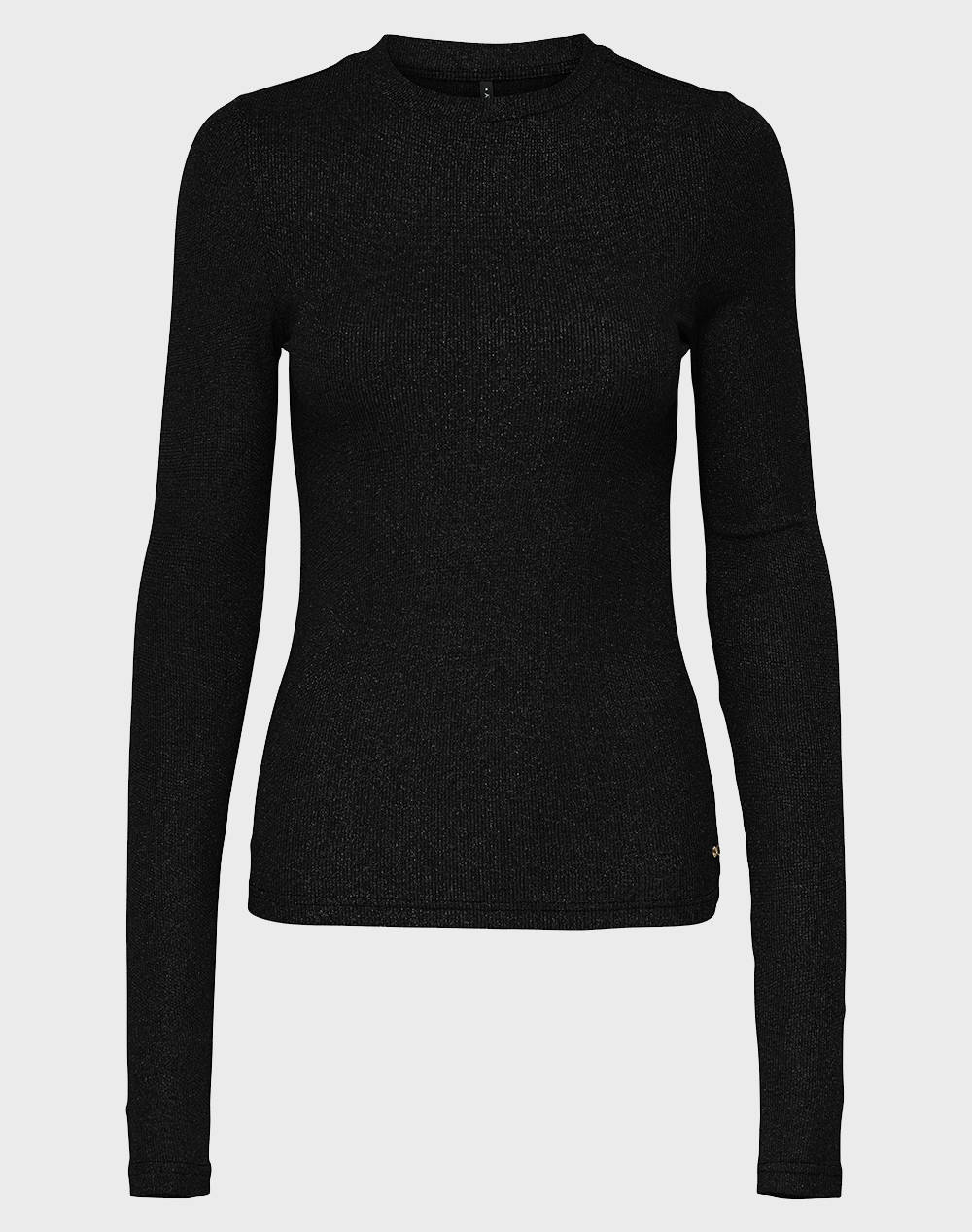 ONLY ONLLENA L/S O-NECK GLITTER RIB TOP JRS 15357897-BlackBlackglittergoldbowbottom Black