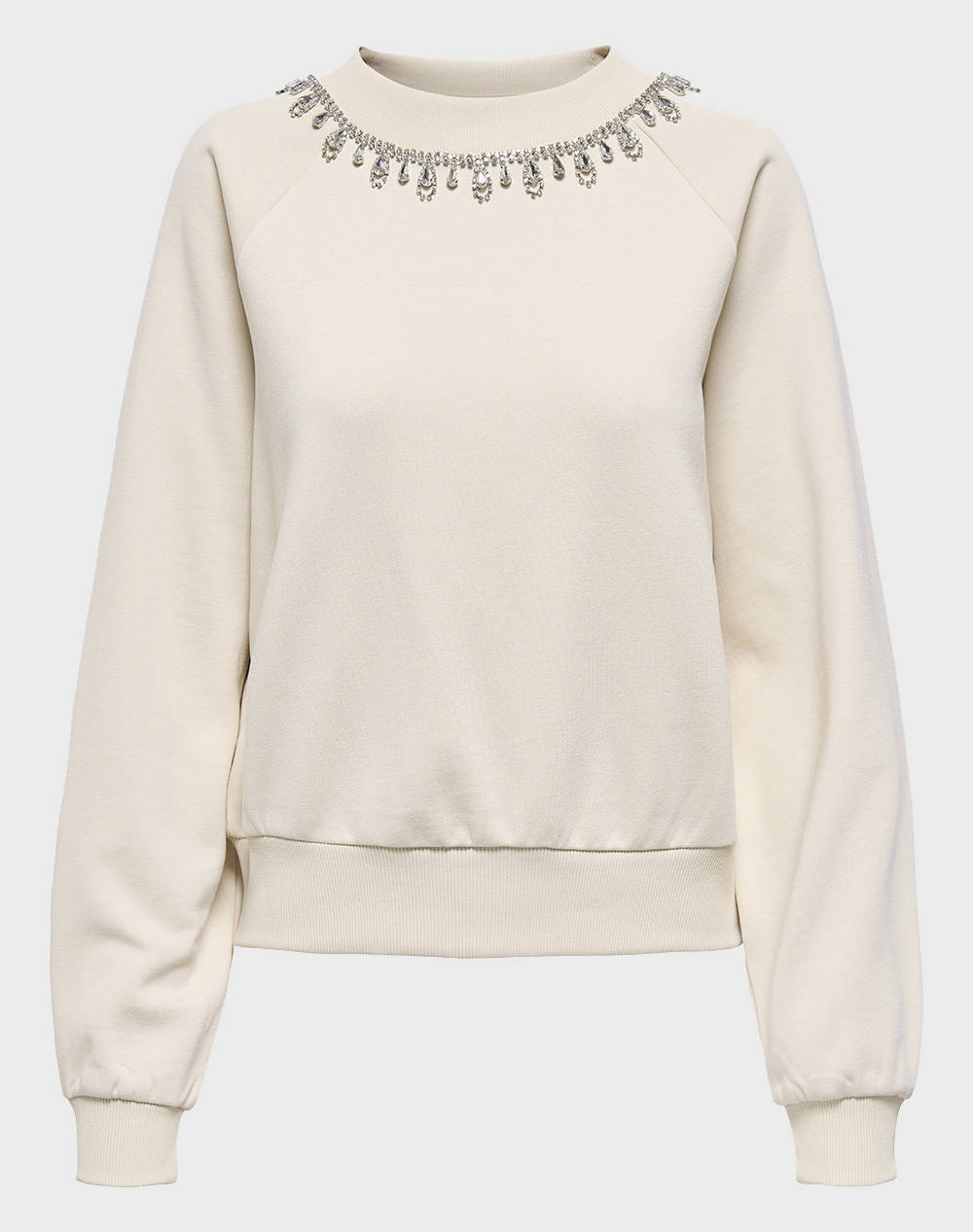 ONLY ONLY ONLJETT L/S O-NECK EMB. BOX SWT 15355912-BirchEmbellishment Biege