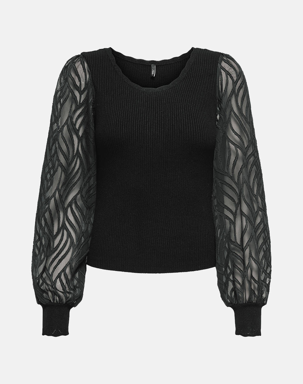 ONLY ONLJULIE LS RIB MIX O-NECK CC KNT 15350562-BlackDtm Lace Black