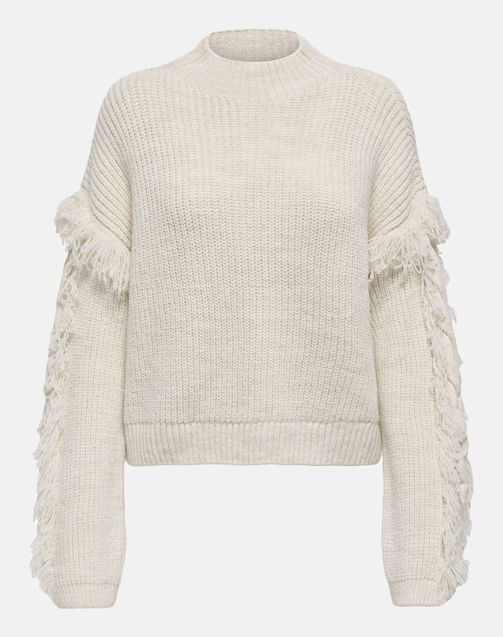 ONLY ONLMOLLY LS SHORT FRILL KNT 15363467-BirchMELANGE Biege