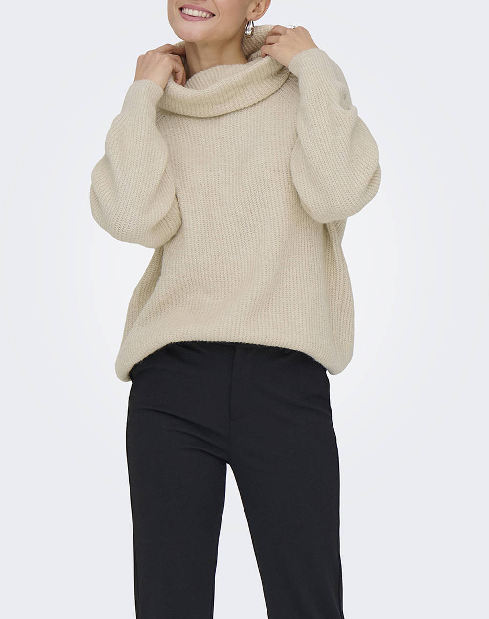 ONLY ONLWHITNEY LIFE LS LOOSE ROLLNECK KNT 15353187-Pumice StoneMelange Cream