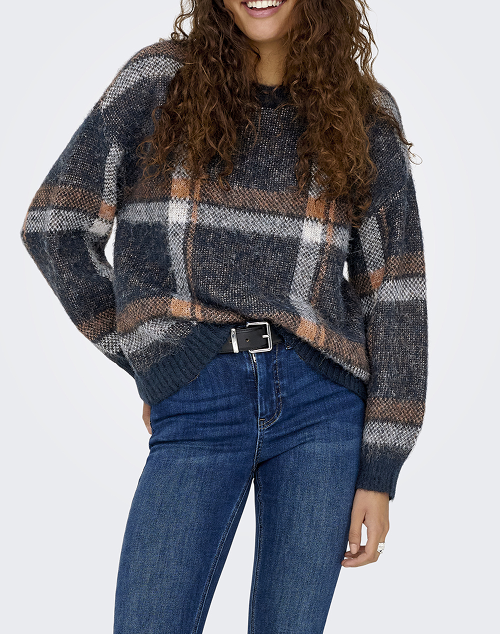 ONLY ONLMARION LIFE LS O-NECK KNT 15361354-Night SkyCloudDancerAmberBrownMel Mixed