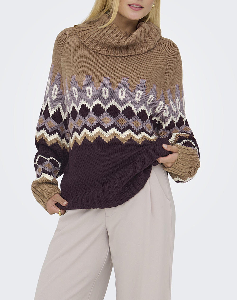 ONLY ONLROCK LS JQ ROLLNECK KNT 15358494-Toasted CoconutNirvanaBirchWinetasting Multi