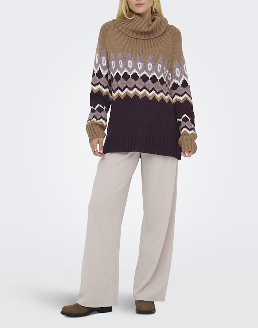 Only Onlrock Ls Jq Rollneck Knt 15358494-Toasted Coconutnirvanabirchwinetasting Multi Γυναικεία ρούχα μπλούζες Πλεκτά Politikos Shop Πολιτικός