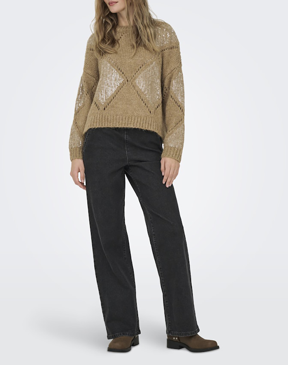 Only Onlkansas Life Ls Sequins O-Neck Knt 15358402-Tanninmelangeclearsequin Brown Γυναικεία ρούχα μπλούζες Πλεκτά Politikos Shop Πολιτικός