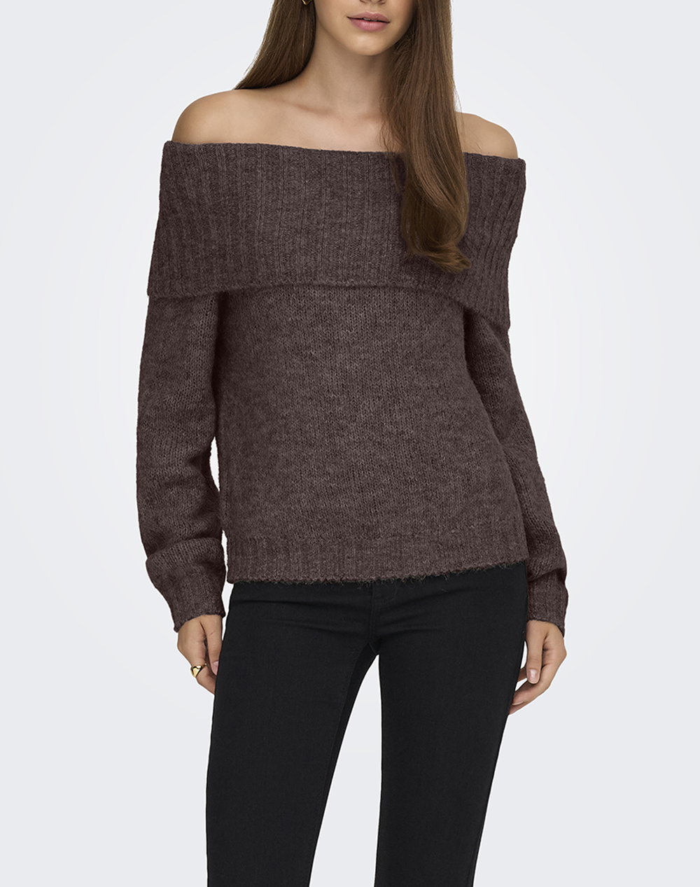 ONLY ONLSHINE LS OFF SHOULDER CC KNT 15350976-Seal BrownMelange DarkBrown