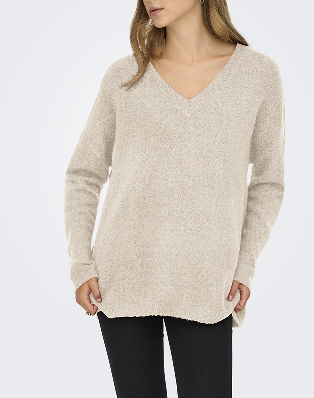 ONLY ONLTALIO LS LONG V-NECK BF KNT 15359335-Whitecap GrayMelange Biege