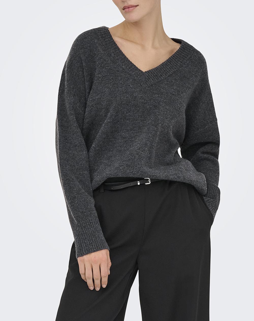 ONLY ONLMARI LS LOOSE V-NECK KNT 15360940-Dark Grey Melange DarkGray