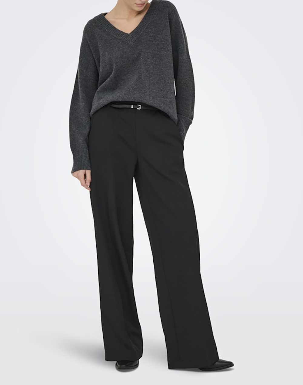 Only Onlmari Ls Loose V-Neck Knt 15360940-Dark Grey Melange Darkgray Γυναικεία ρούχα μπλούζες Πλεκτά Politikos Shop Πολιτικός