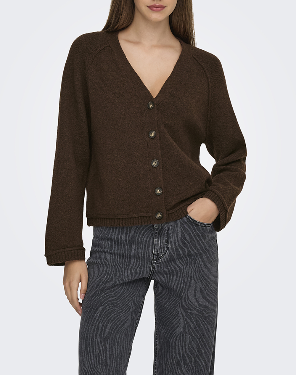 ONLY ONLHAZEL LIFE LS CARDIGAN BF KNT 15358596-Chocolate MartiniMelangeHornButton Chocolate