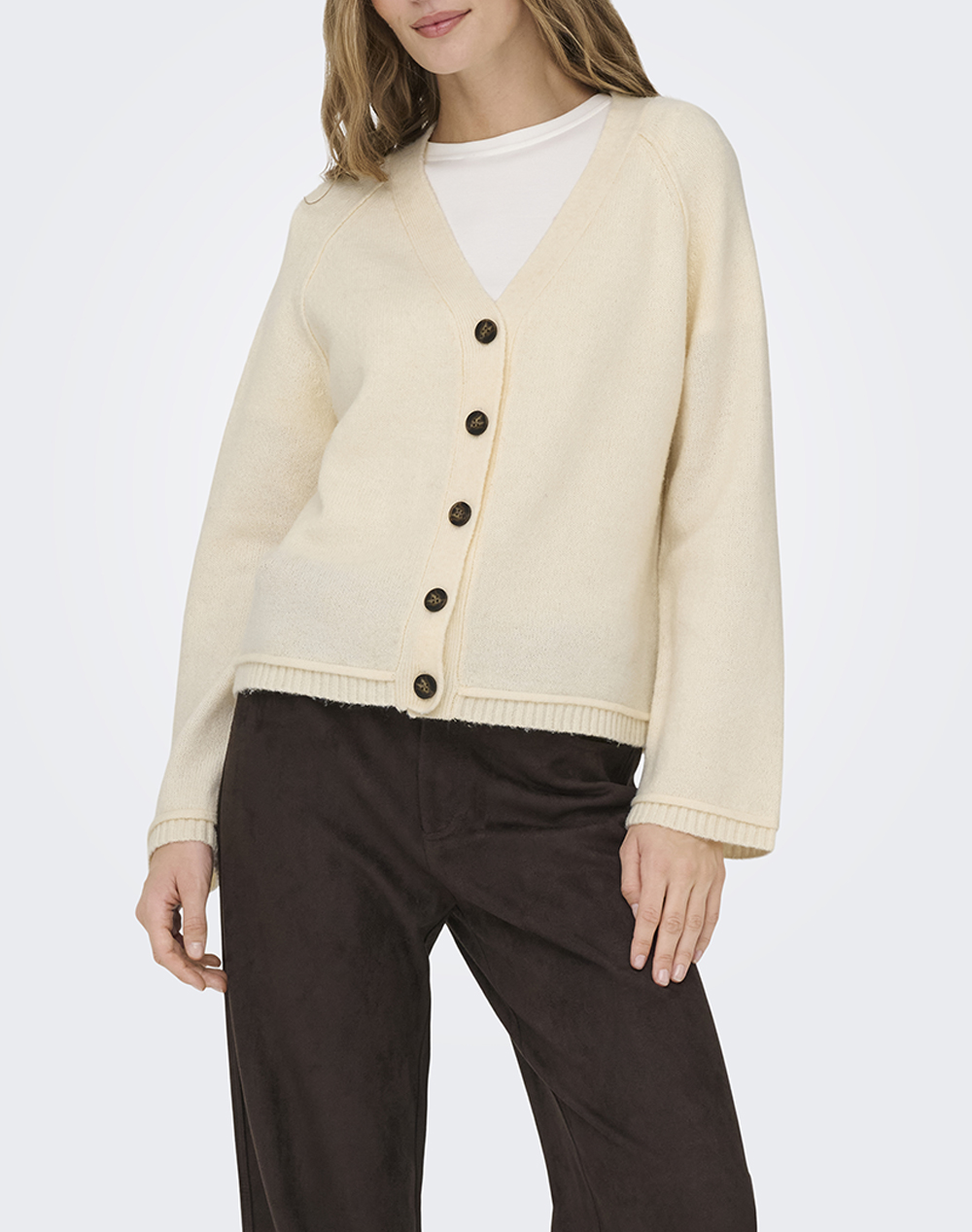 ONLY ONLHAZEL LIFE LS CARDIGAN BF KNT 15358596-Whitecap GrayMelangeHornButton Cream