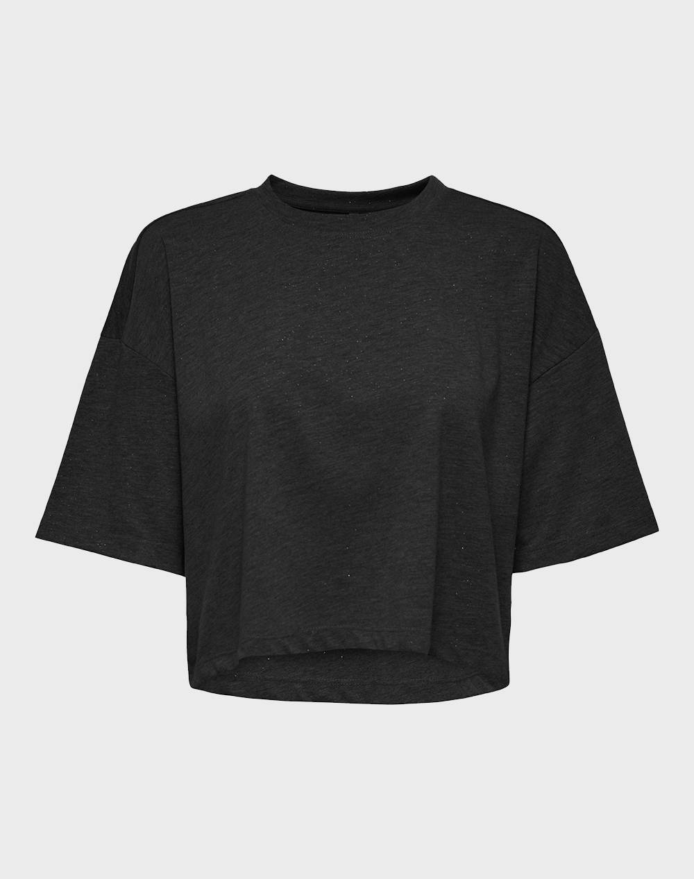ONLY ONLMELLE S/S GLITTER TOP JRS 15354907-BlackBlackfoil Black