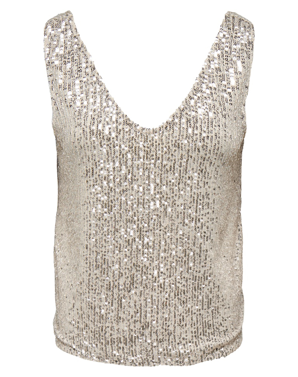 Only Onlana S L V-Neck Sequins Top Jrs 15307926-Pumice Stonesilversequins Cream Γυναικεία ρούχα μπλούζες Τοπ Κορμακια Politikos Shop Πολιτικός
