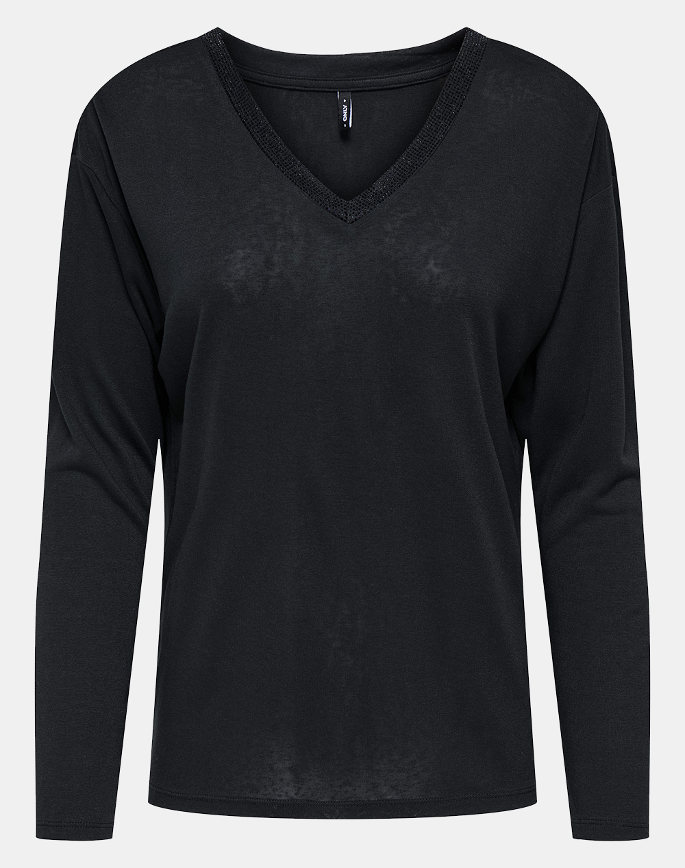 ONLY ONLY ONLHENRIETTA L/S V-NECK SHINE TOP JRS 15360156-BlackBlackrhinestones Black