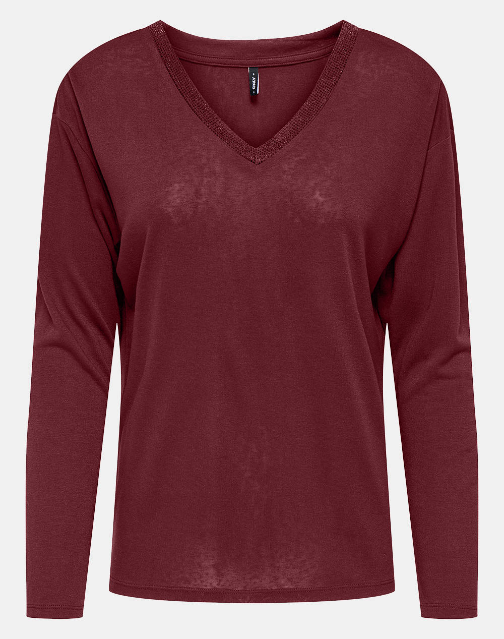 ONLY ONLY ONLHENRIETTA L/S V-NECK SHINE TOP JRS 15360156-CabernetCabernetrhinestones RedWine