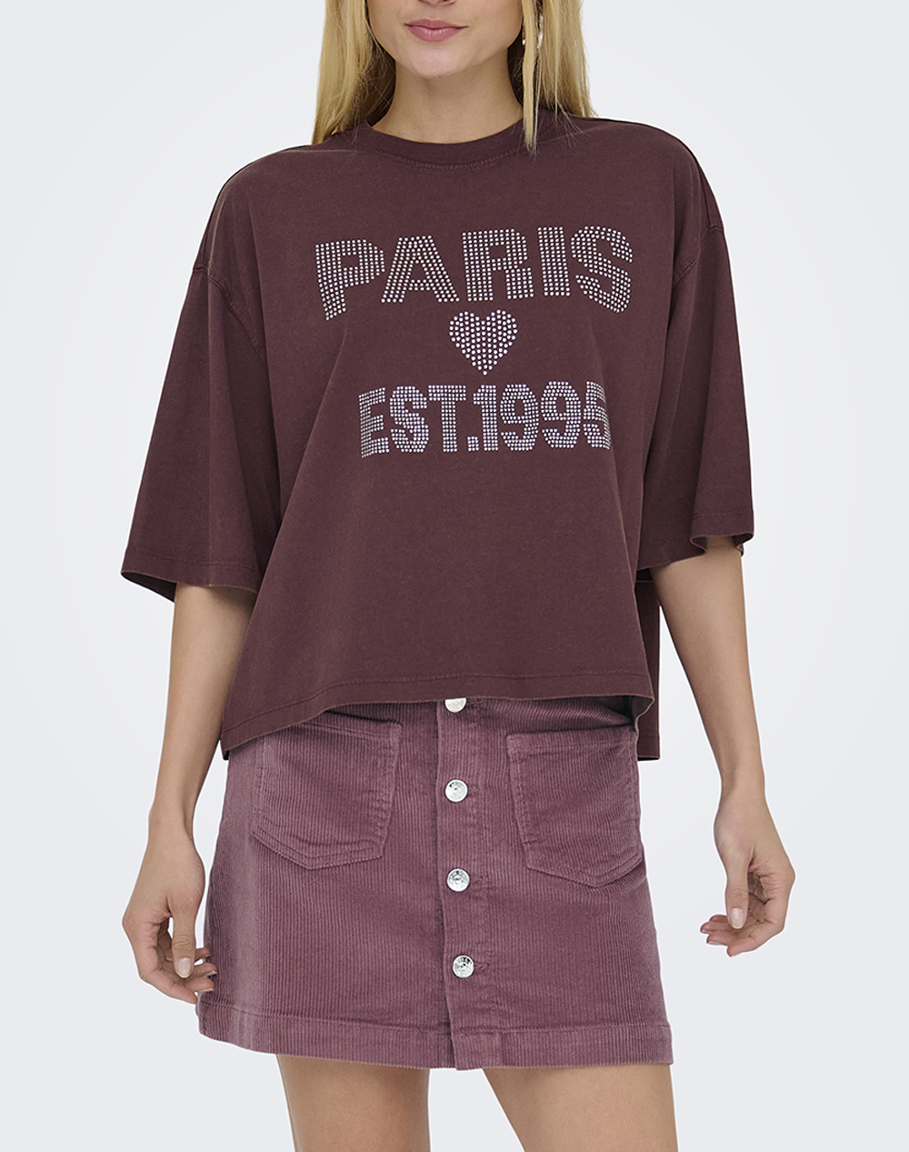 ONLY ONLJOS S/S O-NECK SHINE TOP BOX JRS 15365622-Decadent ChocolateParissilverrhinestones Mixed