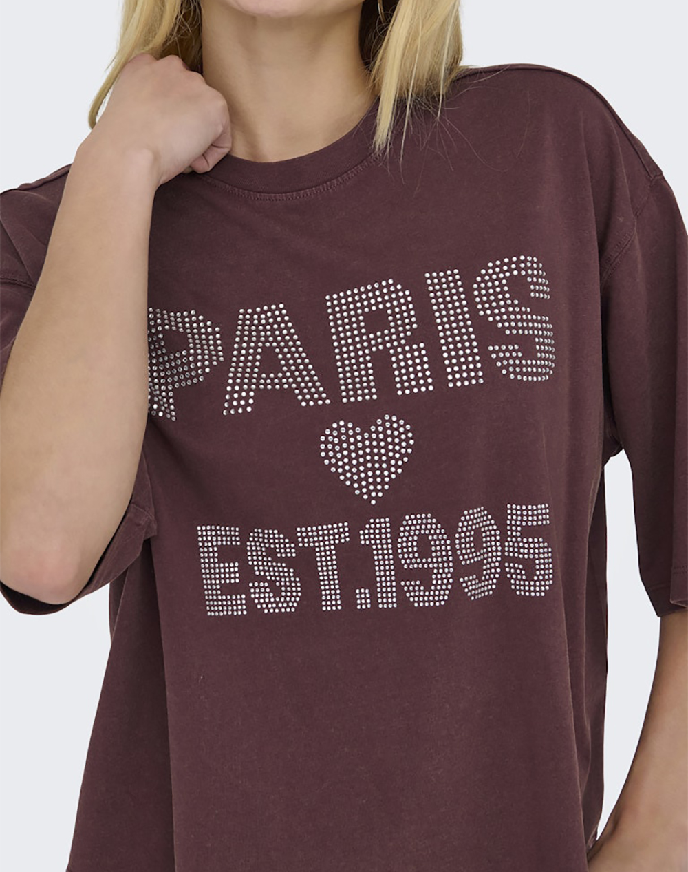 ONLY ONLJOS S/S O-NECK SHINE TOP BOX JRS 15365622-Decadent ChocolateParissilverrhinestones Mixed φωτογραφία