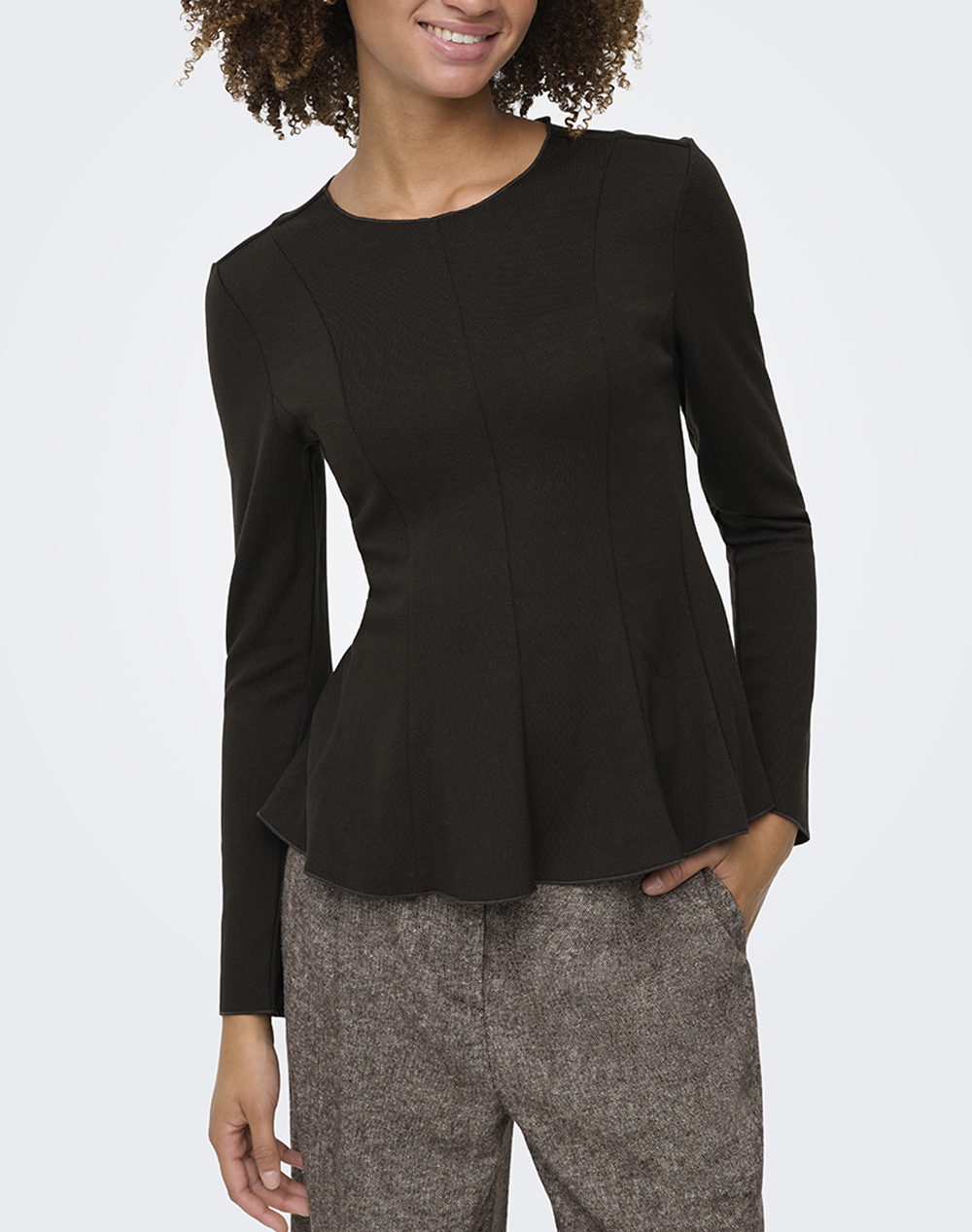 ONLY ONLY ONLKENYA L/S PEPLUM TOP JRS NOOS 15363861-Chocolate Torte DarkBrown
