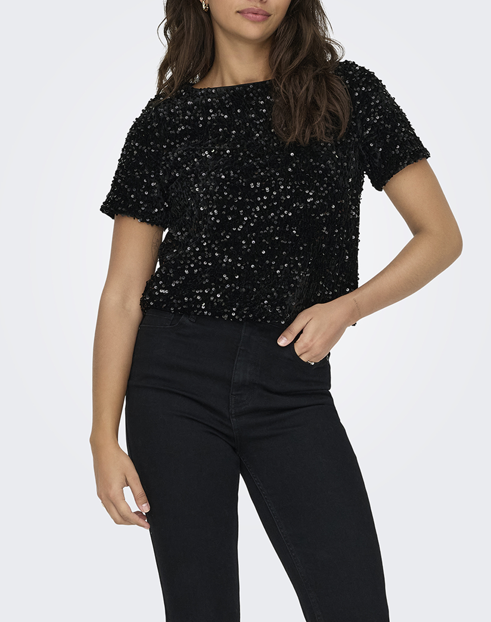 ONLY ONLANIKA SS SEQUINS BOAT TOP WVN 15358489-BlackBLACK SEQUINS Black