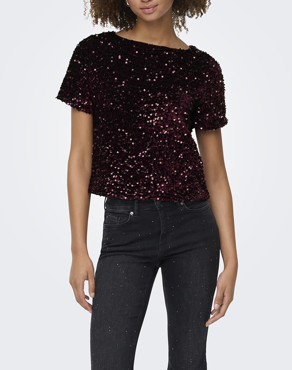 ONLY ONLANIKA SS SEQUINS BOAT TOP WVN 15358489-WinetastingWINETASTING SEQUINS DarkRed