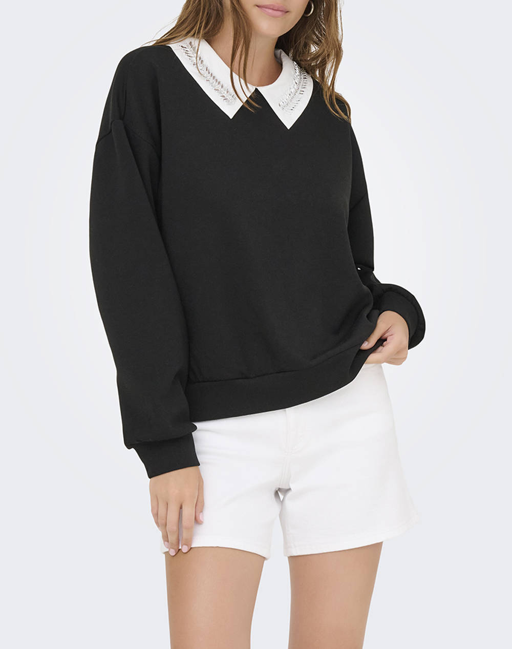 ONLY ONLY ONLWILLOW L/S O-NECK EMB. UB SWT 15356097-BlackClouddancerwoven Black