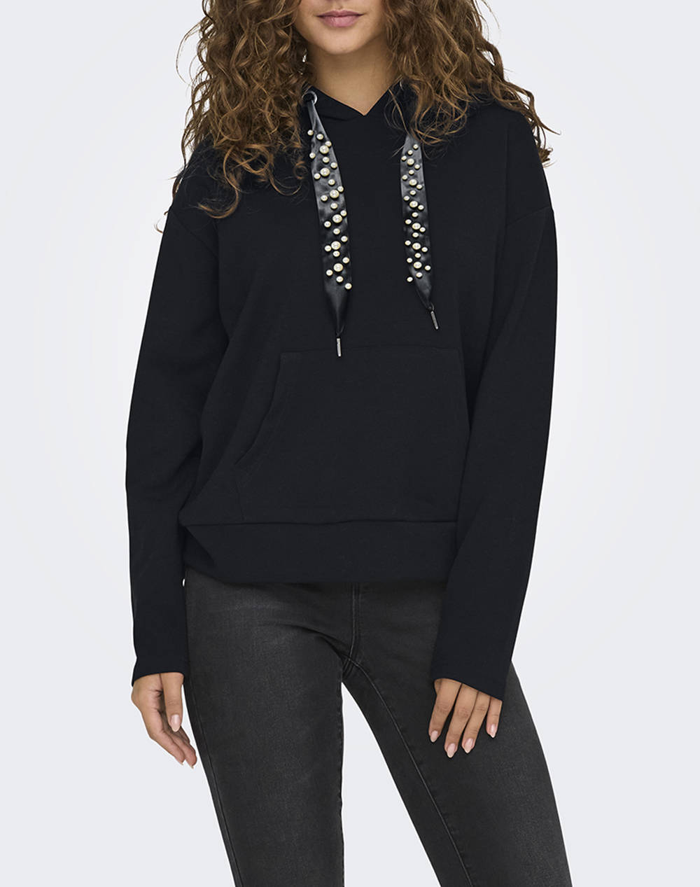 ONLY ONLFANCY L/S HOOD STRING SWT 15303838-BlackPearlstrings Black