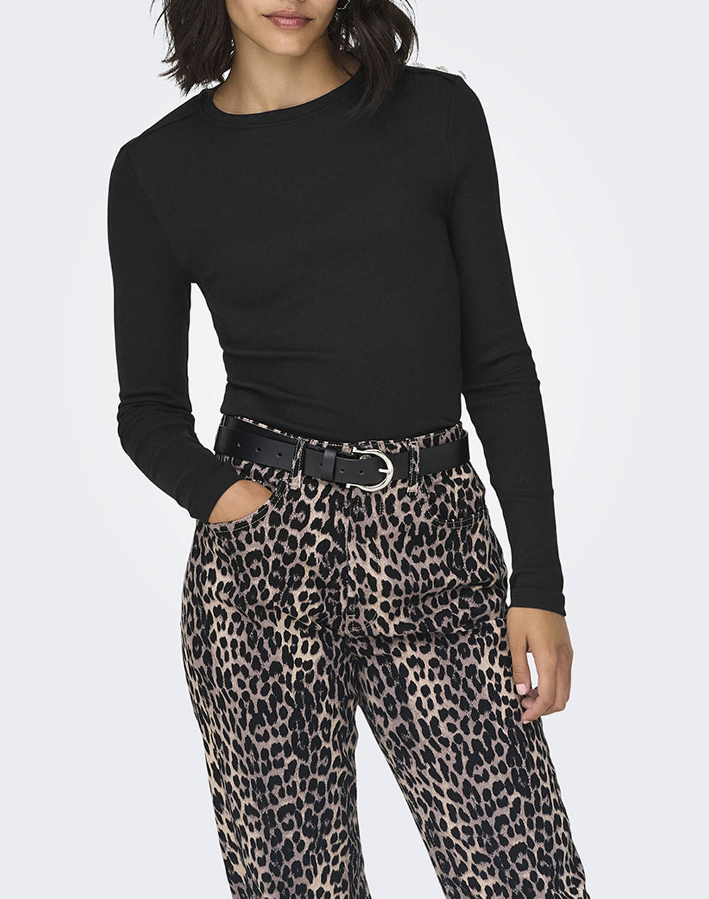 ONLY ONLCHECKIE LIFE L/S TOP BOX JRS 15330371-BlackRhinestones round Black