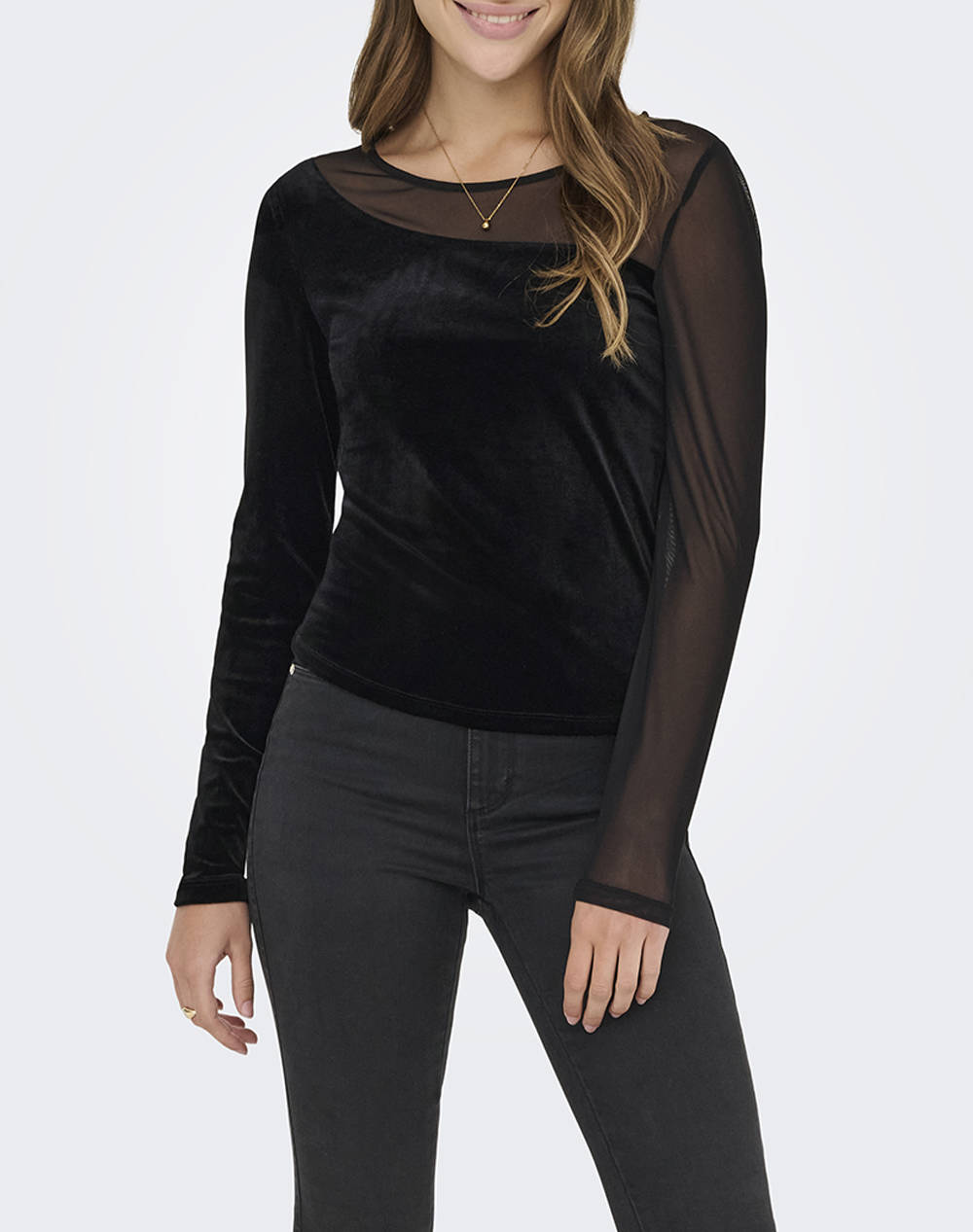 ONLY ONLSMOOTH L/S MESH MIX TOP BOX JRS 15360668-BlackAssymetric Black