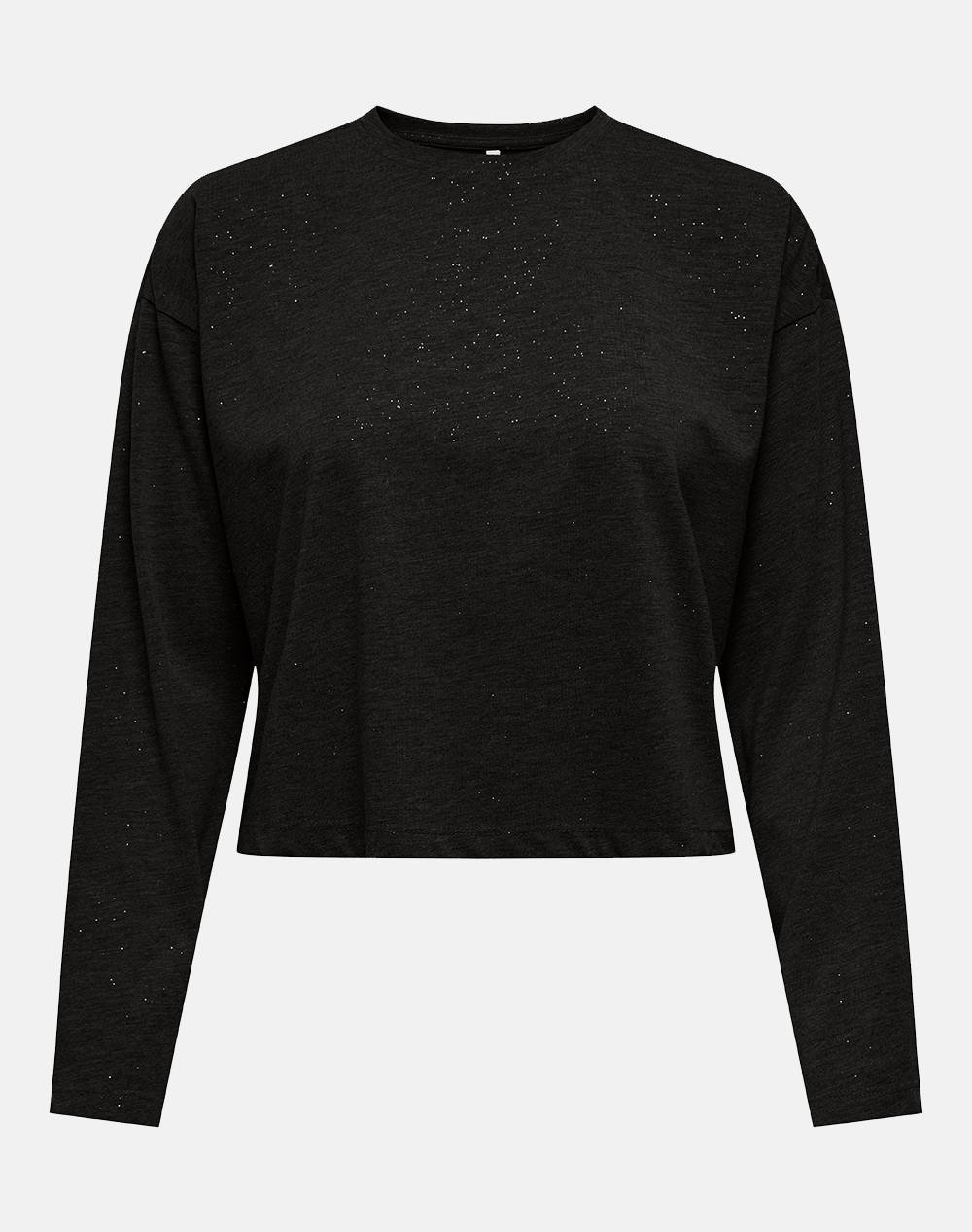 ONLY ONLMELLE L/S GLITTER TOP JRS 15357717-BlackBlack foil Black