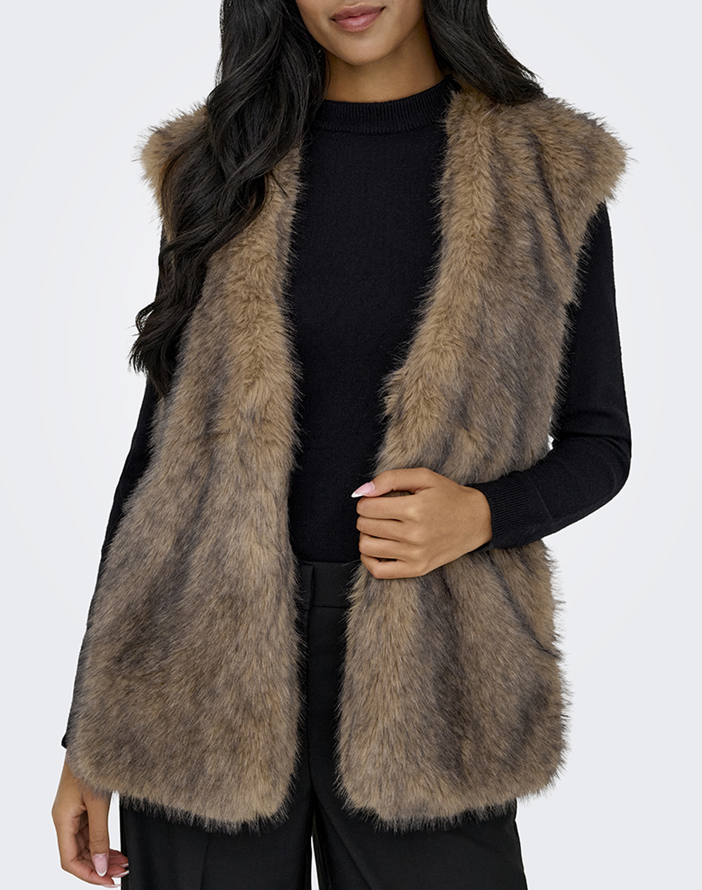 ONLY ONLY ONLDAWN LIFE FAUX FUR WAISTCOAT OTW 15354308-Tannin Brown