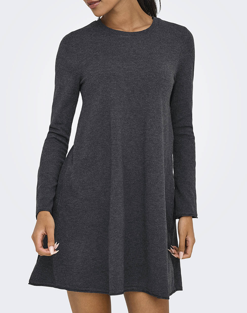 ONLY ONLAMALIO LIFE LS ONECK DRESS KNT 15349936-Dark Grey Melange DarkGray
