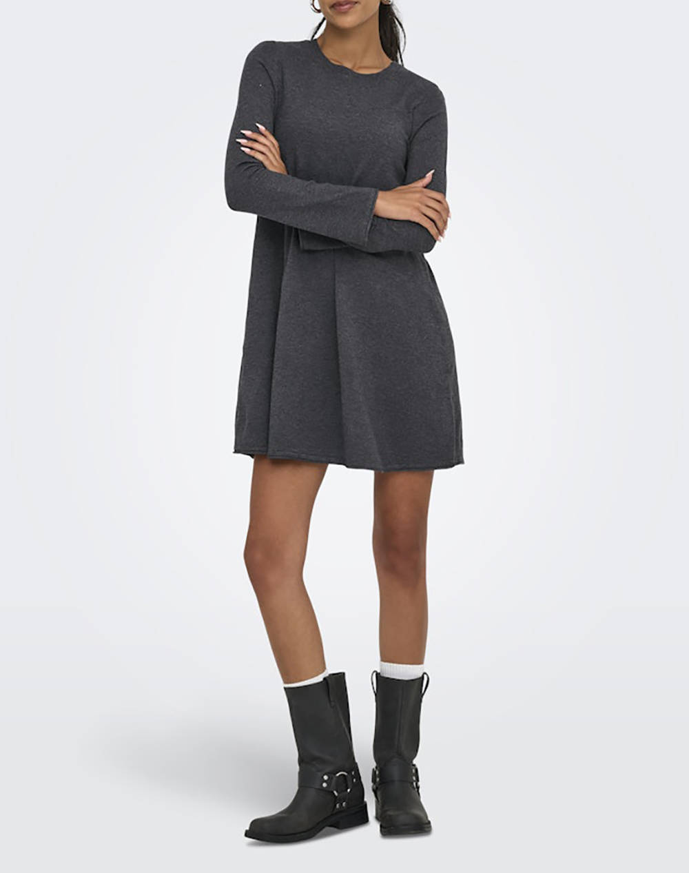 Only Onlamalio Life Ls Oneck Dress Knt 15349936-Dark Grey Melange Darkgray Γυναικεία ρούχα φορέματα Politikos Shop Πολιτικός