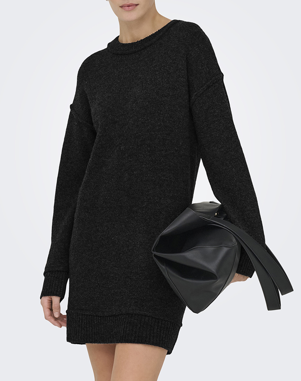 ONLY ONLHAZEL LIFE LS O-NECK DRESS BF KNT 15358599-BLACK Black